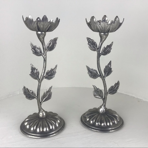 Vintage Other - Vintage Boho  Silver Floral Candle Holders